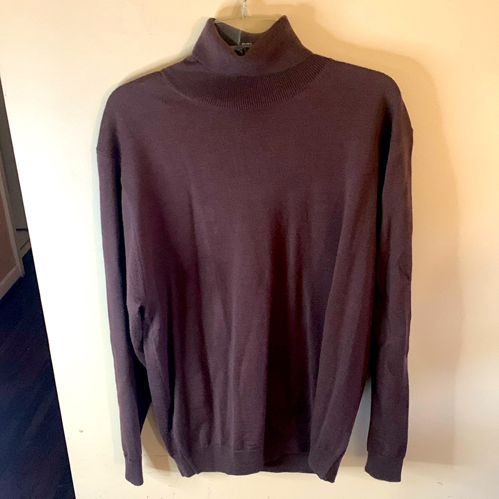 Chocolate brown long sleeve turtleneck wool blend sweater